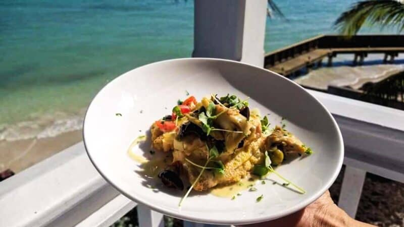 Louie's Backyard best seafood in Key West, plate of food with a view