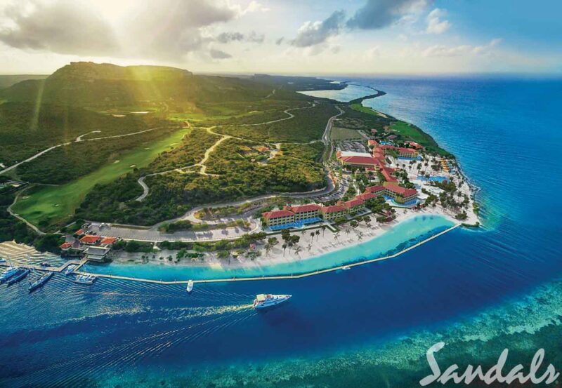 drone photo showing the entire Sandals Curacao property