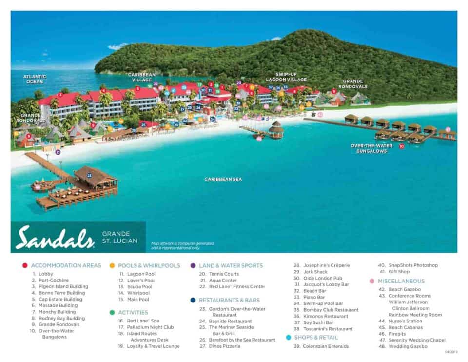 Sandals St Lucia Overwater Bungalow - Sandals Overwater Bungalow St Lucian Grande Map 960x742 