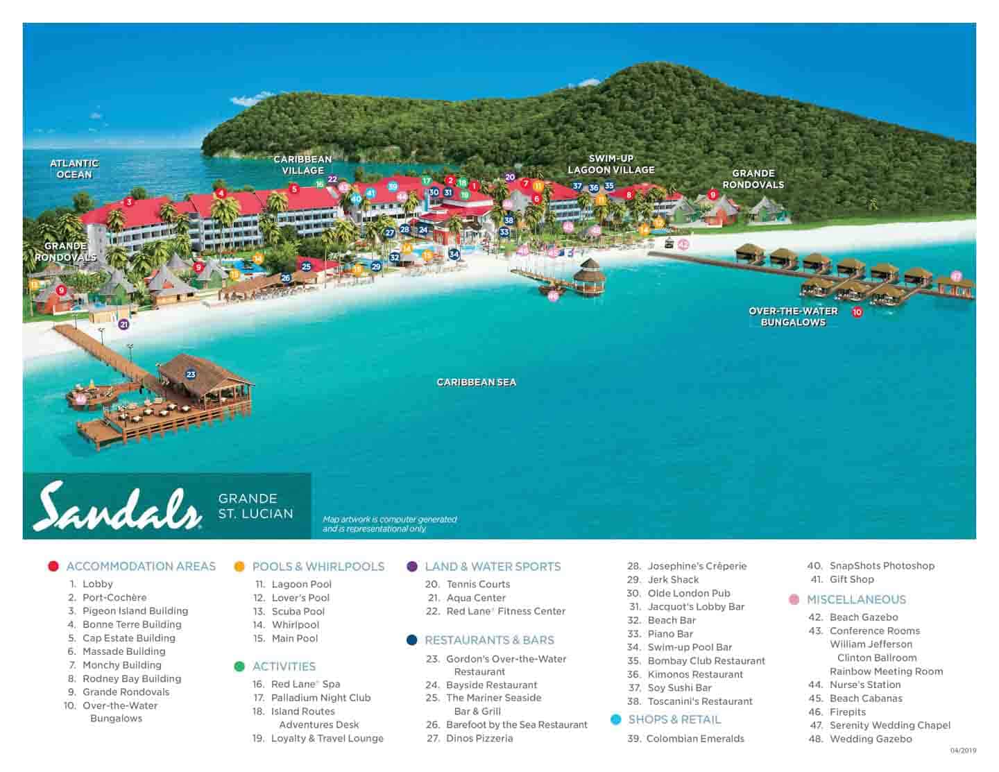 Sandals Resorts St Lucia Map Sandals Overwater Bungalow St Lucian Grande Map - Getting Stamped