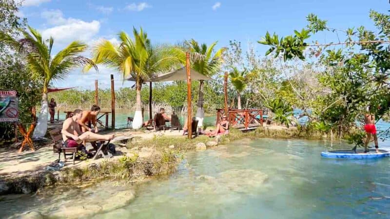 Swimming area and kayak rentals at Los Rapidos Bacalar