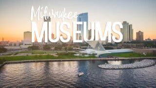 Museums in Milwaukee - Featured Image with white text over city skyline