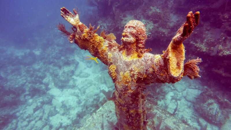 underwater statue Christ of the Abyss in John Pennekamp Coral Reef State Park in Key Largo Florida