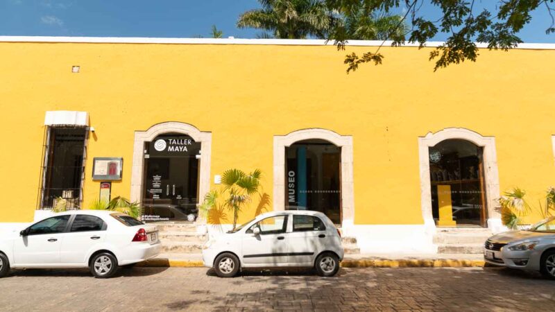 View of the yellow exterior of Izamal Cultural center
