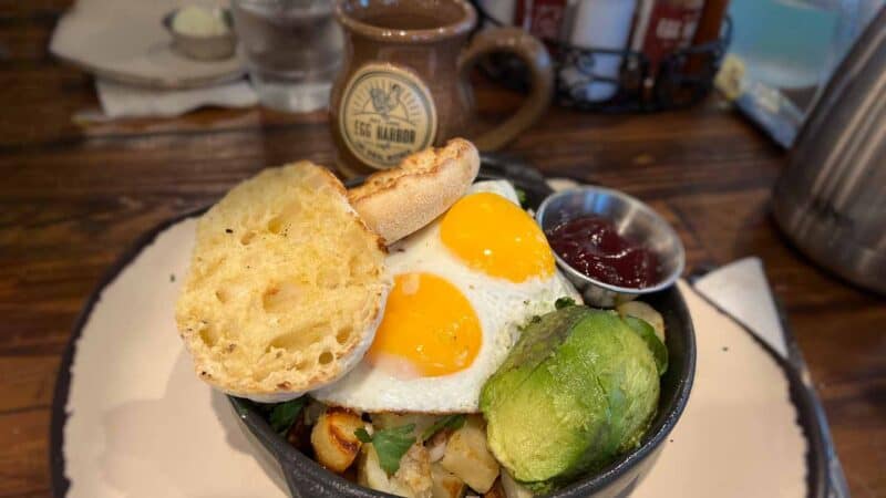 plate of eggs and potatoes at a top rated restaurants in Lake Geneva 