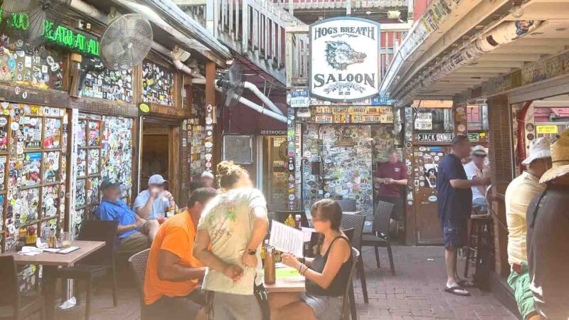 View of the open air interior of Hog's Breath Saloon  - top rated bar in Key West
