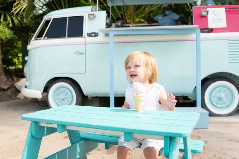 toddler at Beaches Turks & Caicos Curls and Swirls Ice cream truck