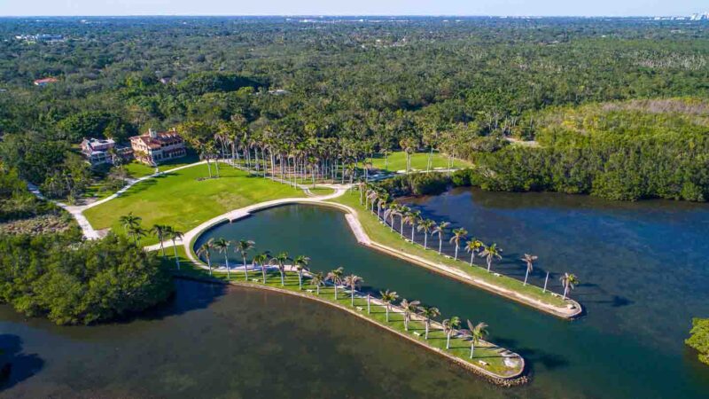 Aerial drone view of the Deering Estate in Miami