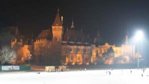 View of the exterior of Vajdahunyad Castle where the museum of hungarian agriculture in Budapest in located