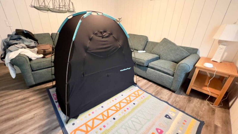 SlumberPod blackout tent set up