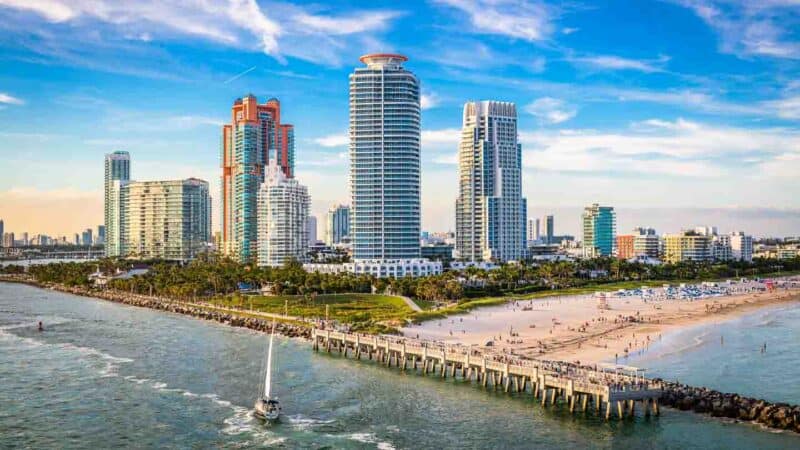 Aerial drone view of South Point Park - places to visit while in Miami