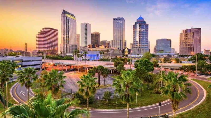 Skyline of Tampa Bay at sunset