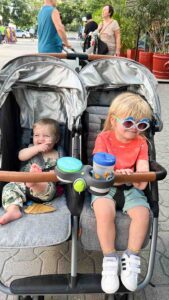 kids in the Zoe double stroller