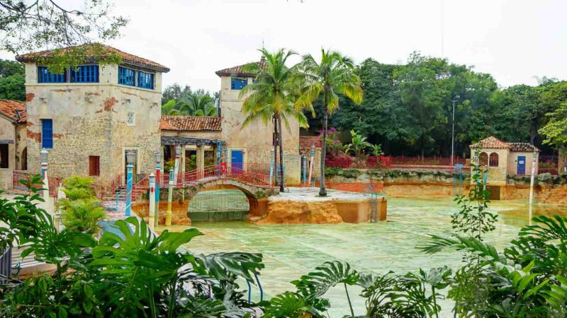 View of the buildings and the pools of the Venetian Pool near Miami Florida