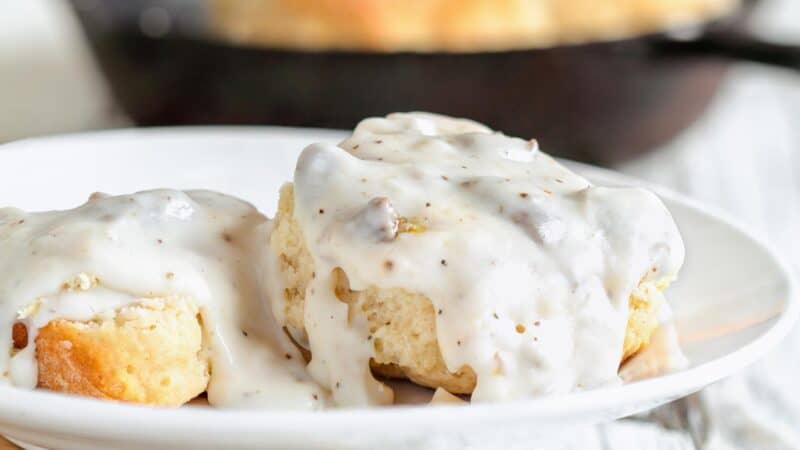 biscuits and gravy breakfast meal 