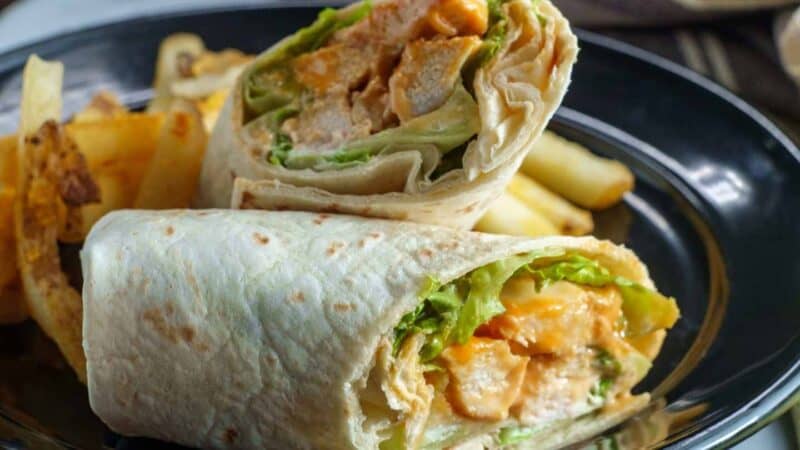 buffalo chicken wrap sandwich with fries