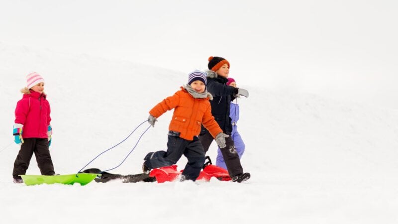 kids with sleds in Wisconsin