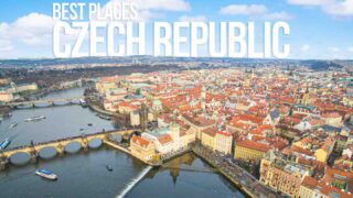 Aerial view of Prague for the featured image of Best Places to visit it in the Czech Republic with white text