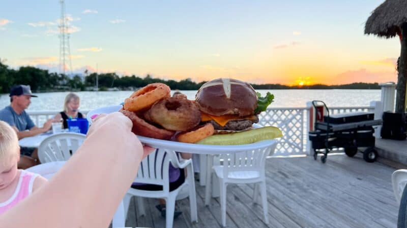 Lorelei Islamorada waterfront restaurant plate of food at sunset