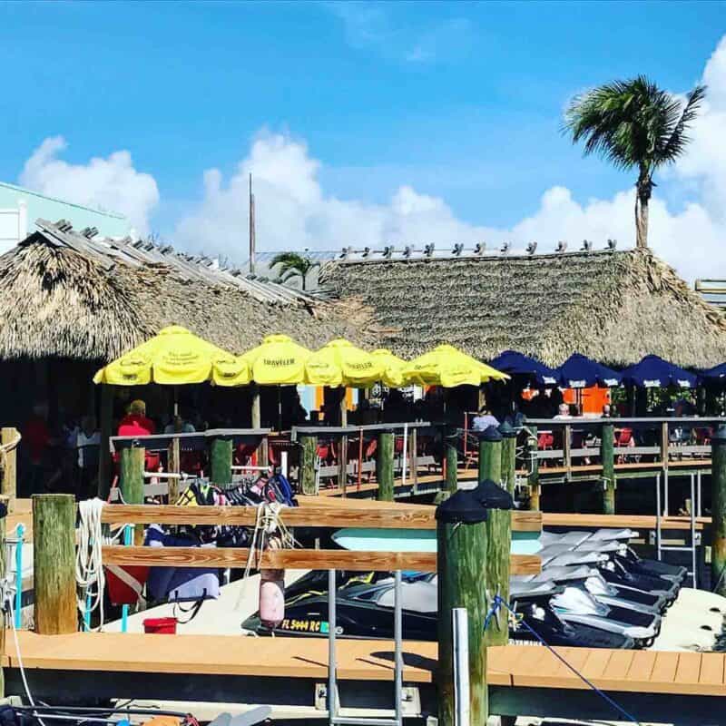 Outside of Snappers Oceanfront tiki bar in Key Largo.