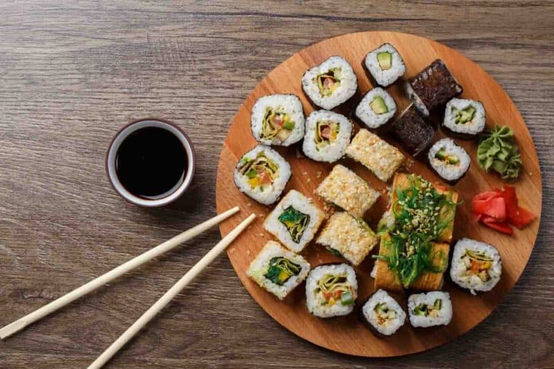 sushi in Milwaukee platter with chopsticks