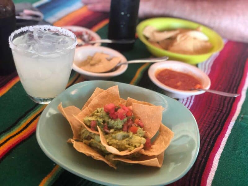 guacamole and chips with magarita