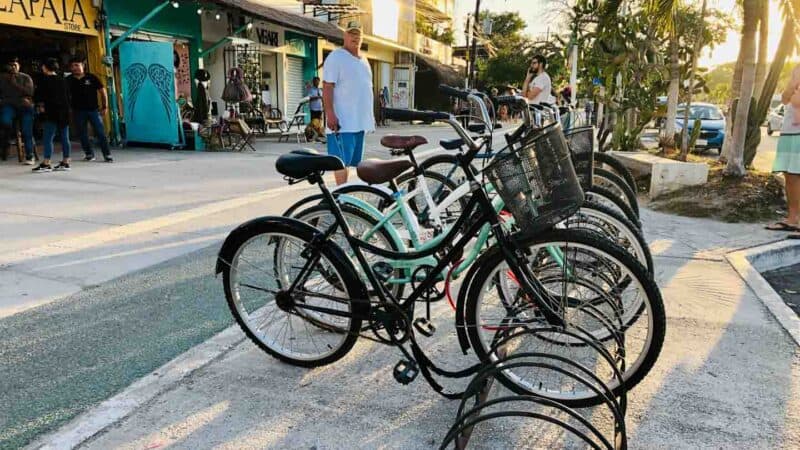 Tulum Centro bikes on a bike rack