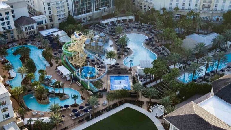 Aerial Pool and waterpark view at Gaylord Palms Resort Convention Center Orlando
