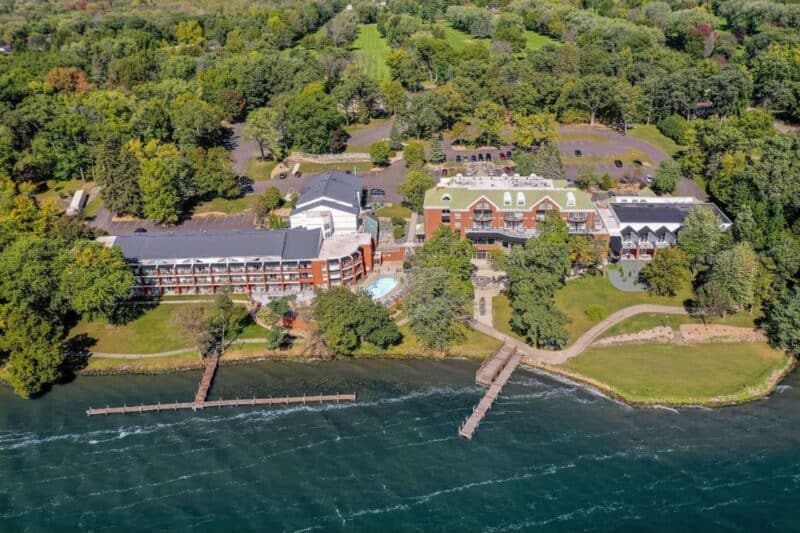 Aerial view of the Heidel House in Green Lake Wisconsin 