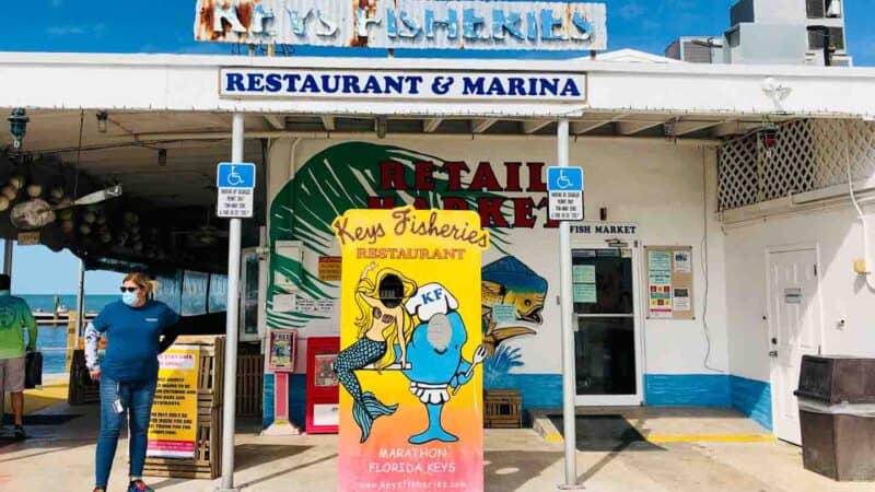 Exterior view of the Keys Fisheries restaurant in Marathon