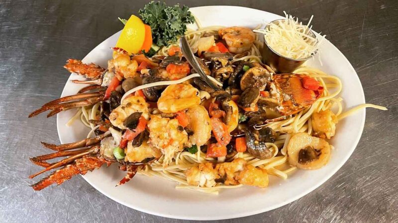 Lobster Seafood plate at Lazy Days South Marathon Florida Restaurant
