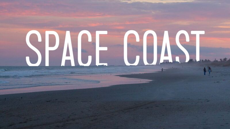space coast cover - Sunset in cocoa Beach with white text over