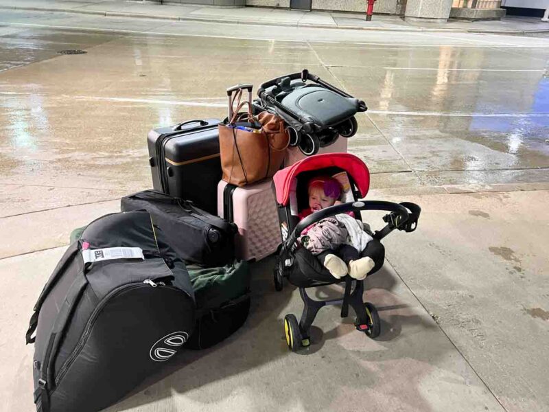 Family travel luggage at airport