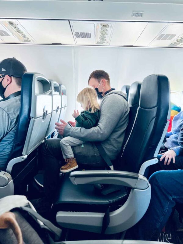 father and son on airplane