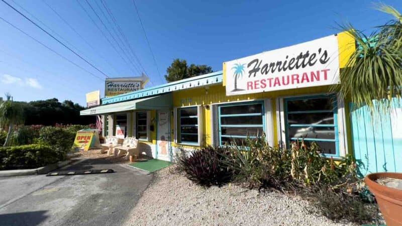 outside of Harriettes Restaurant in Key Largo