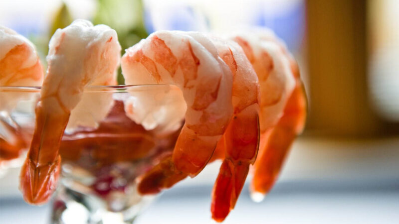 fresh shrimp cocktail in a glass