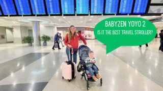 mother and son at airport in Babyzen Yoyo stroller