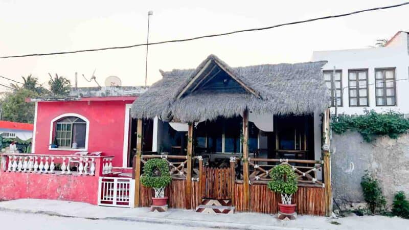 Outside of Loncheria El Amigo Willy restaurant on the main road in El Cuyo Mexico