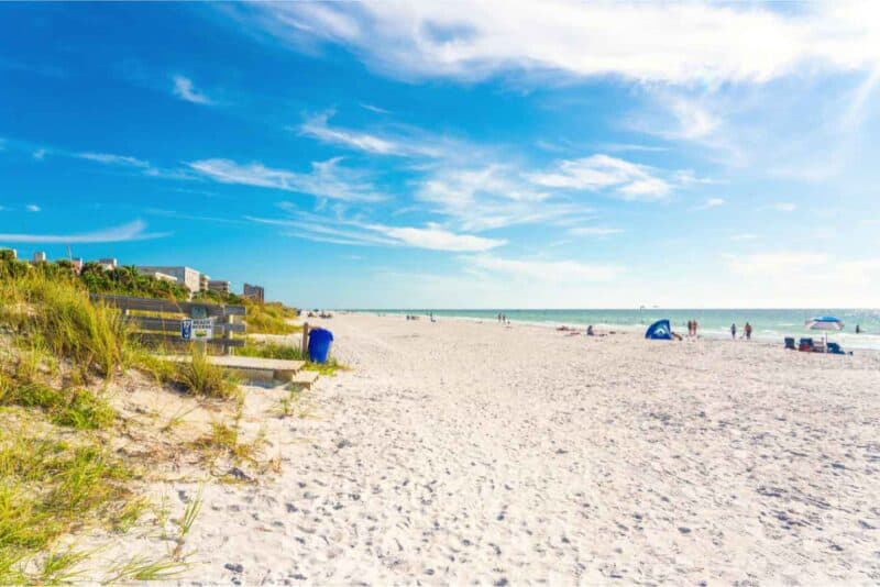 Sunny day with blue sky and white sandy at Indian Rocks Beach Florida