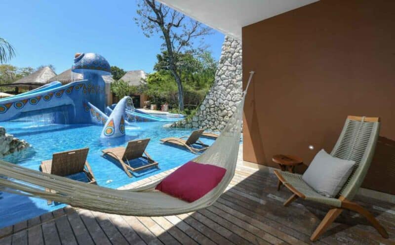 Hammock and pool at. Hotel Xcaret in Mexico