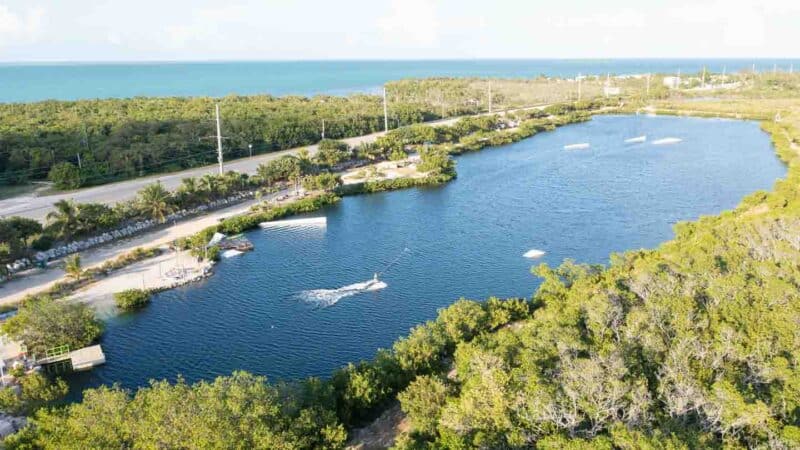 Person water skiing at the Keys Cable Park located in Marathon Florida - Top adventure activities 