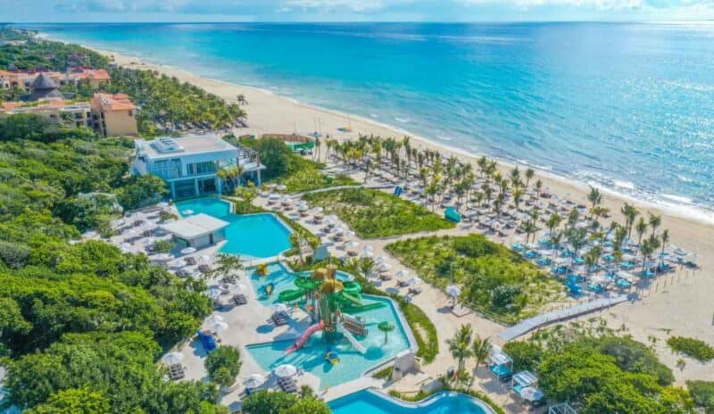 Aerial view of Sandos Playacar Family Resort in Playa del Carmen on the beach