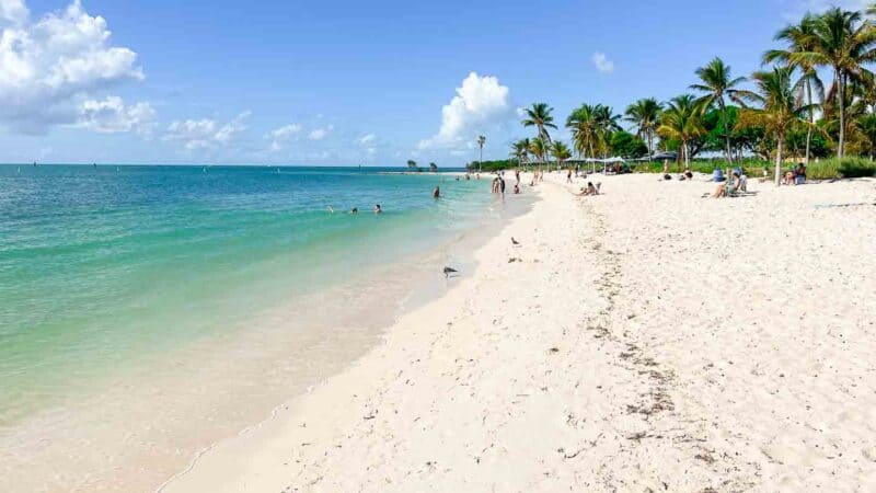 View of white sand and clear waters of Sombrero Beach in Marathon FL