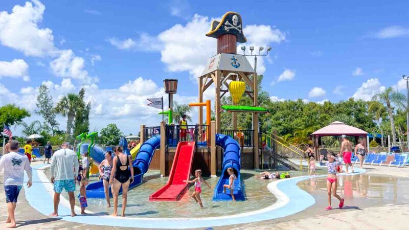 View of the young childrens are with waterslides at Sunsplash Waterpark in Cape coral FL - Top things to do with Kids near Fort Myers