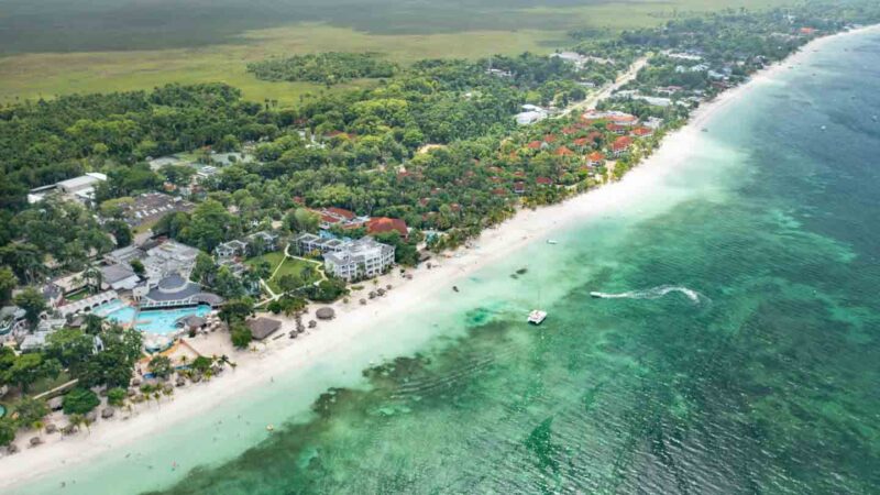 Aerial photo of Seven Mile Beach in Negril Jamaica 