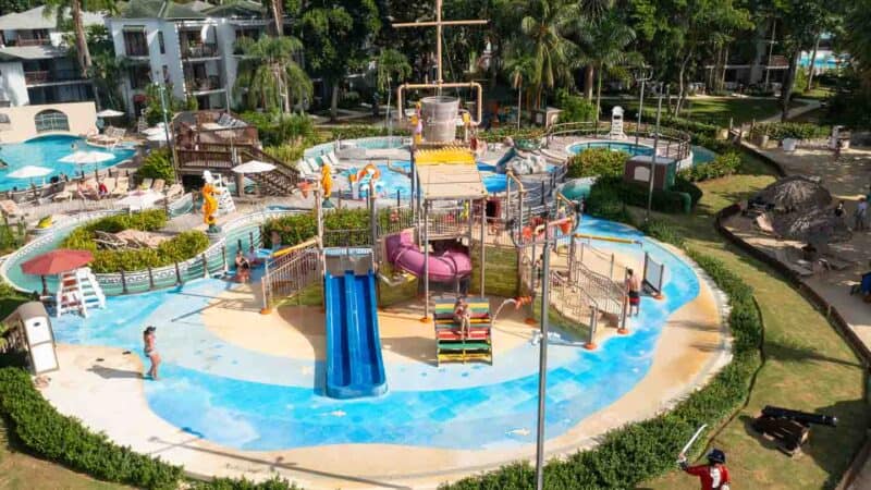 Aerial photo of Pirates Island Water Park at Beaches Negril Resort