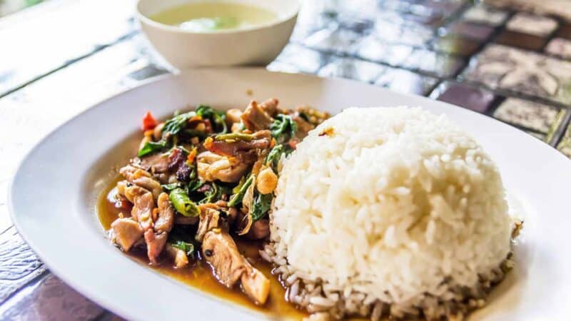 Pad Ka Prao stir-fried holy basil popular street food in Thailand