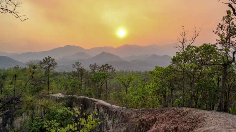Pai Canyon Thailand view with the sunsetting