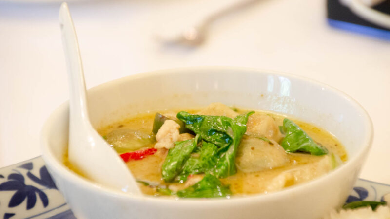 Thai Green Curry chicken in bowl best Thai food 